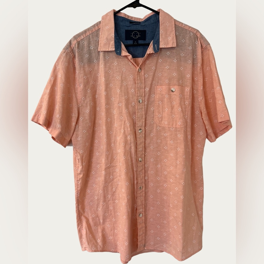 Even Tide Stylish Men's Linen‎ Coral Button Down Shirt Size XL